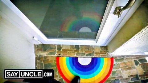 Say Uncle gay porn trailer teaser with rainbow doormat at house door
