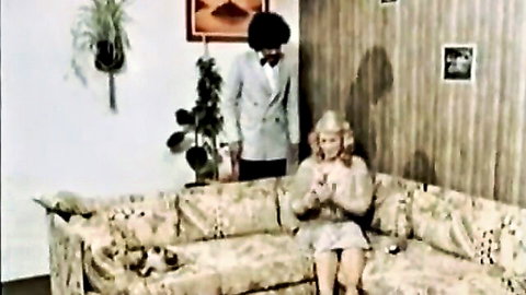 Vintage blonde with big tits in dress teased by black man in suit