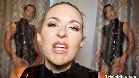 Blonde Trixie Miss in shiny latex top, seductive hypno CEI tease