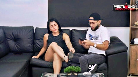 Abby Montano teasing with legs up in hot threesome preview