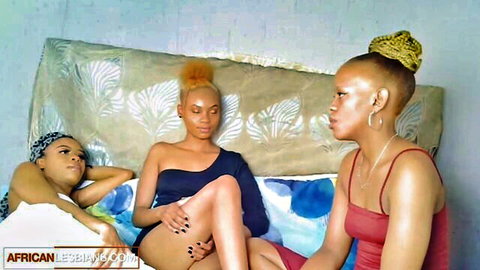 Three horny African babes caught masturbating on camera, lesbian vibes