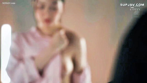 Sayuri Hayama exposing breasts in open pink top, JAV NTR cheating scene