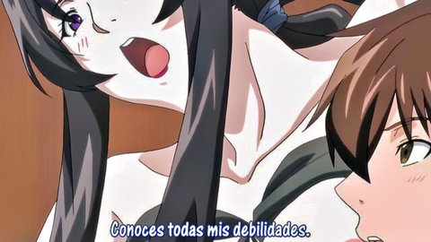 Hentai girl with ahegao face moaning ecstatically as guy knows her weaknesses