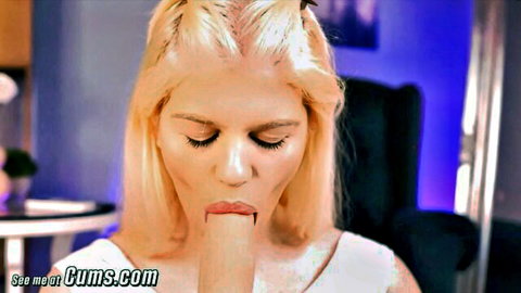 Cute Romanian blondie in pigtails simulates oral fun with hand in mouth, white top
