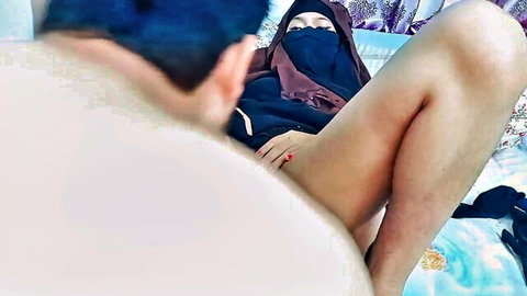 Niqab-veiled South Asian woman spreads legs for missionary fuck by man's white ass POV homemade sex