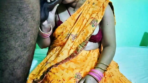 Madhukrish01 in yellow saree embrace with hairy lover, desi bhabhi heat