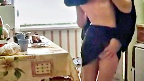 Russian teen bent over in black skirt for standing doggy style sex