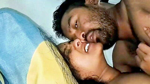 Close-up passionate kiss of nude Desi Marathi couple in intimate pose