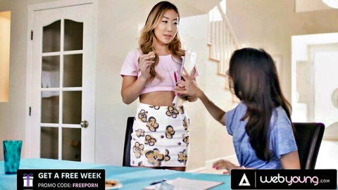 Kimmy Kimm and Kyler Quinn in crop top skirt tease, Web Young promo