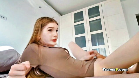 Redhead sissy trap masturbating small dick in tight bodysuit