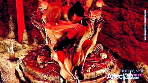 Blonde angel futanari sex with black demon in heavenly throne embrace