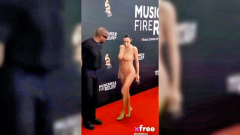 Bianca Censori in sheer nude dress at Grammys red carpet stunt