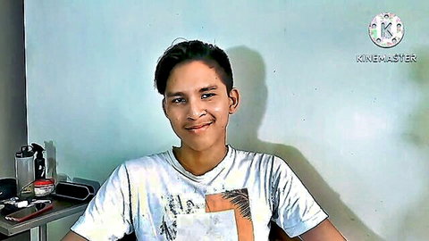 Smiling young Asian guy in white t-shirt, amateur gay tease thumbnail