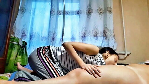 Homemade lesbian sex thumbnail: woman in tank top straddling nude partner intimately
