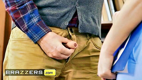 Taylee Wood teases in office as man unzips pants for hand play