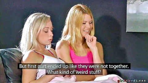 Naomi Nevena and blonde friend in tight tops chatting intimately