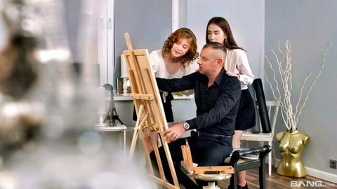 Vivian Grace & Rebecca Fox in sexy art class threesome with artist