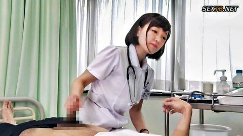 Asian nurse in uniform giving censored handjob to patient in clinic JAV scene