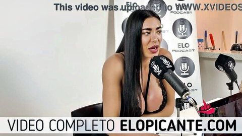 Pame Pombo in black lace lingerie on Elo Podcast, Argentine porn star tease