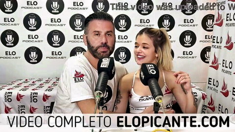 Young blonde on ELO podcast with host, teasing swallow theme