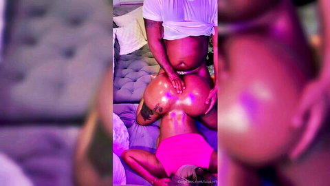 Lala Koi POV BBC: ebony babe with big ass in pink thong grabbed by black stud