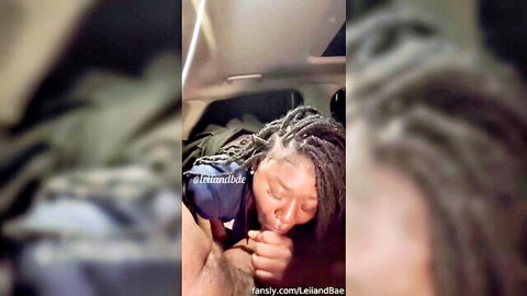 Ebony Leiland Rae giving blowjob in car to man