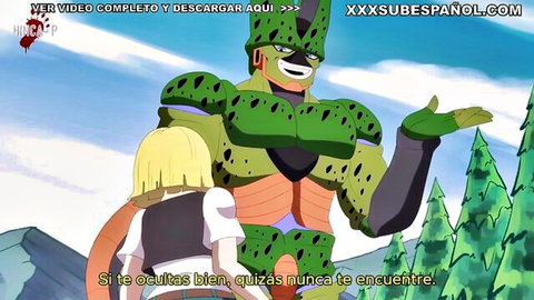 Blonde girl behind Perfect Cell in Dragon Ball Z porn parody scene
