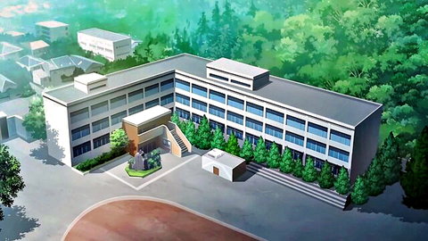 Anime school campus illustration for Ikuiku Succubus hentai