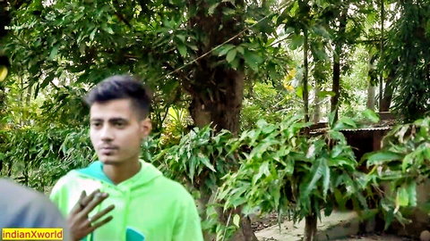 Young Indian man in green hoodie outdoors for hijab wife lover sex video