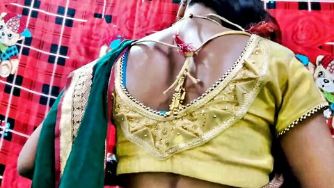 Brandi Love in sexy gold saree blouse, revealing Indian back view