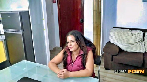 Luana Sequeira, juicy Latina MILF smiling seductively in pink vest