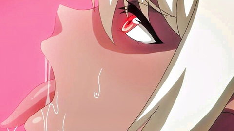 White-haired anime girl with ahegao face drooling in ecstasy from Vaygren animation