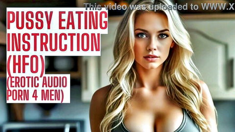 Blonde model in cleavage-revealing top teaches pussy eating in erotic ASMR HFO JOI audio