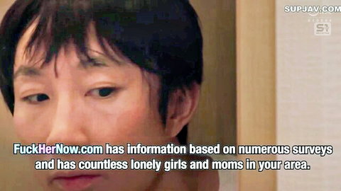 Asian woman with short hair peeking sideways in naughty JAV bath voyeur scene
