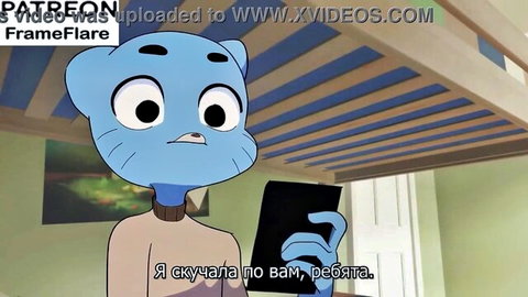 Gumball mom hentai animation: blue cat character in bedroom scene