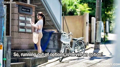 Mako Oda in white blouse and shorts by mailboxes, JAV outdoor scene