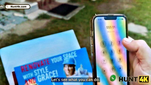 Fanta Sie in blue dress dials phone to old hunter George Uhl for steamy Hunt4K encounter
