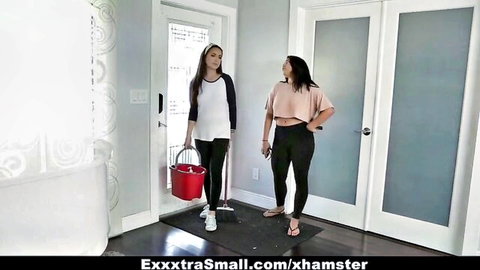 Hippy artsy teen with long hair holding bucket, friend in casual top and pants