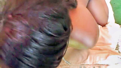 Sultry Coco Ray's big tits and blowjob action, ebony beauty up close