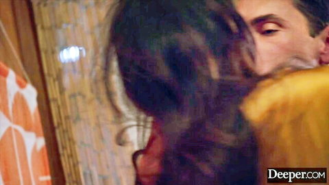Lustful Asian housewife embraces Ryan Driller intimately in close-up