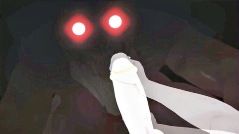 Hentai succubus demon with red eyes grasping angel cum phallus in dark fantasy scene