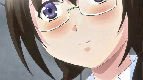 Blushing anime girl with glasses and twin tails from Hatsujou Switch hentai