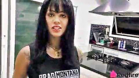 Shayenne Samara seductive in black tank top, long black hair