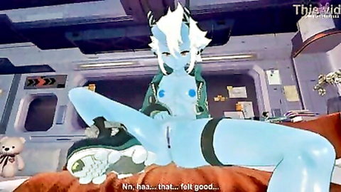 Hentai blue furry girl spreads wet pussy with sneaker foot insertion moaning in pleasure