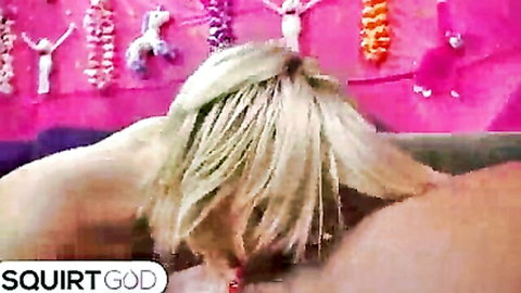 Blonde PAWG's wet pink pussy and big curvy ass exposed in doggy position on bed