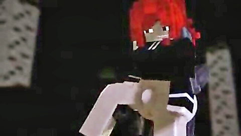 Pixelated Minecraft redhead schoolgirl in uniform posing provocatively