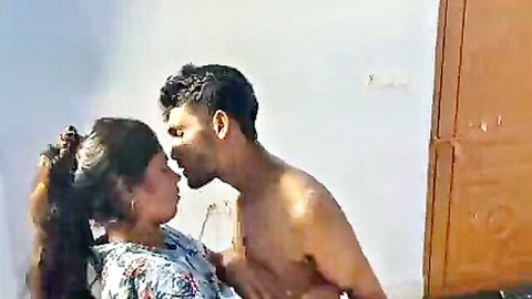 Village Bhabhi passionately kissing shirtless brother-in-law in Desi embrace