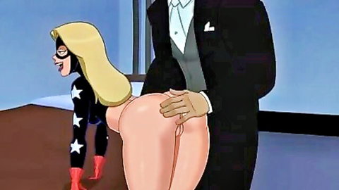 Stargirl bent over in costume as Lex Luthor grabs her big ass in animated superhero parody