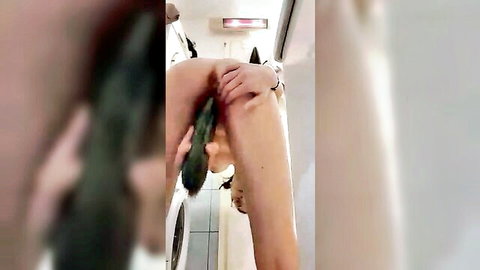 Neriii inserting giant cucumber into creamy pussy solo masturbation