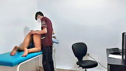 Horny Asian student exposed on exam table in office roleplay